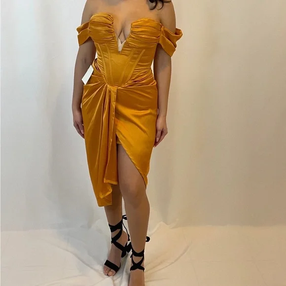 Dresses | Gold Off Shoulder Satin Corset Dress | Poshmark Dresses | Gold Off Shoulder Satin Corset Dress | Poshmark